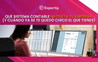 Persona revisando hojas de cálculo e invoices digitales, en referencia a qué sistema contable necesita una empresa y cuándo le quedó chico el actual